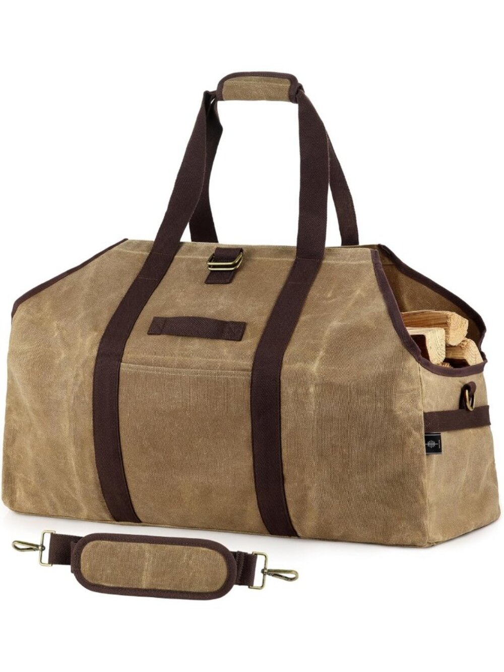 Extra Large Waterproof Firewood Carrier Bag - Waxed Canvas Log Holder Tote